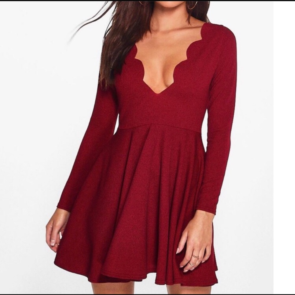 Boo Hoo scalloped fit and flare dress Size 14